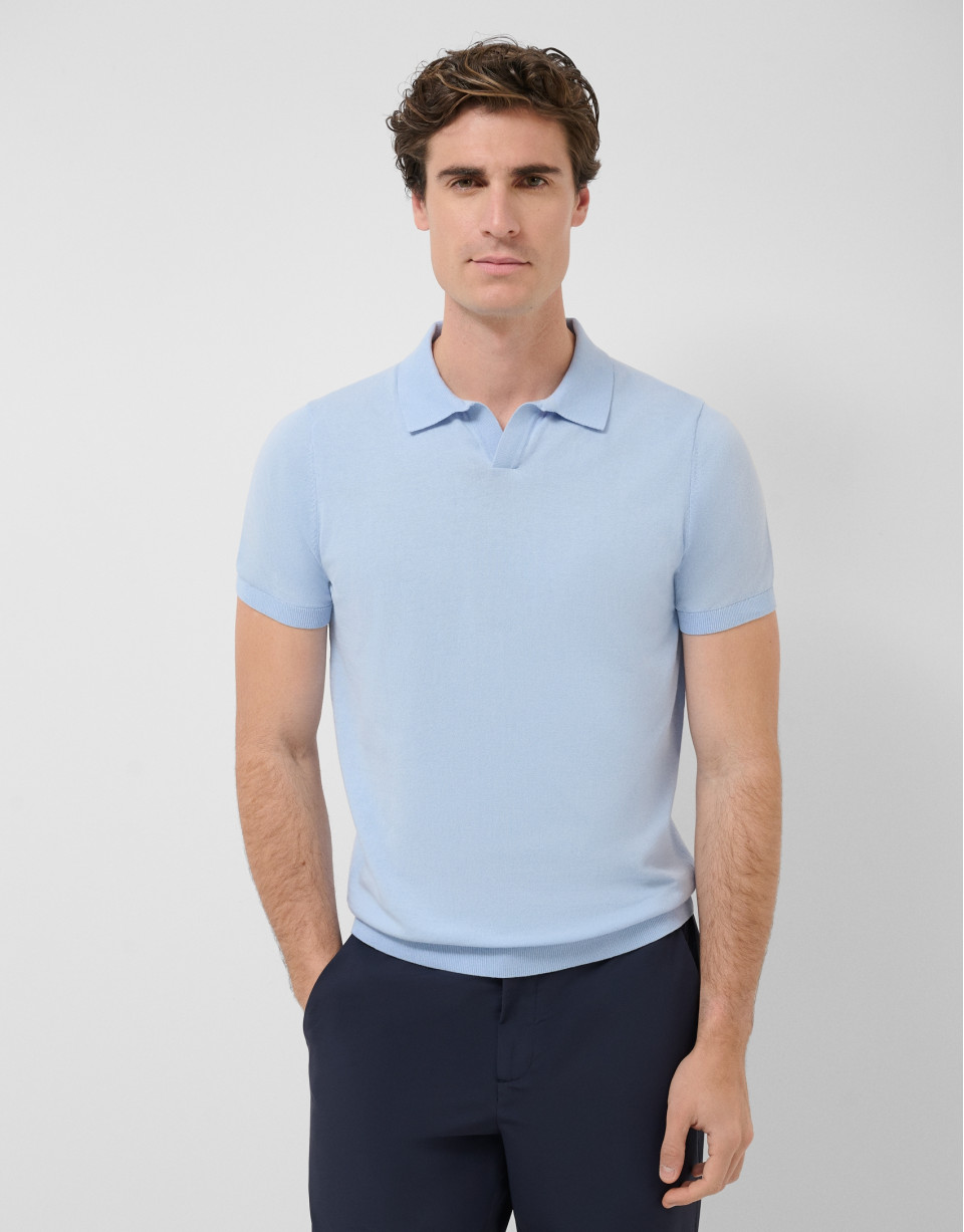 Light blue high twist knitted polo shirt - Man | Roberto Verino