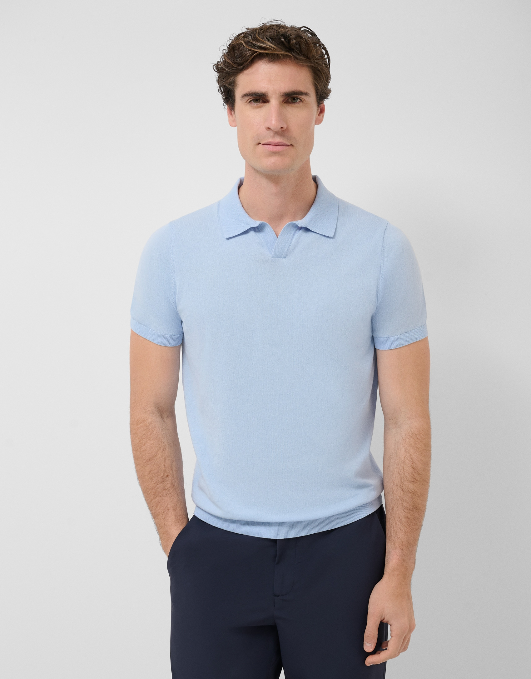 Light blue high twist knitted polo shirt - Man | Roberto Verino