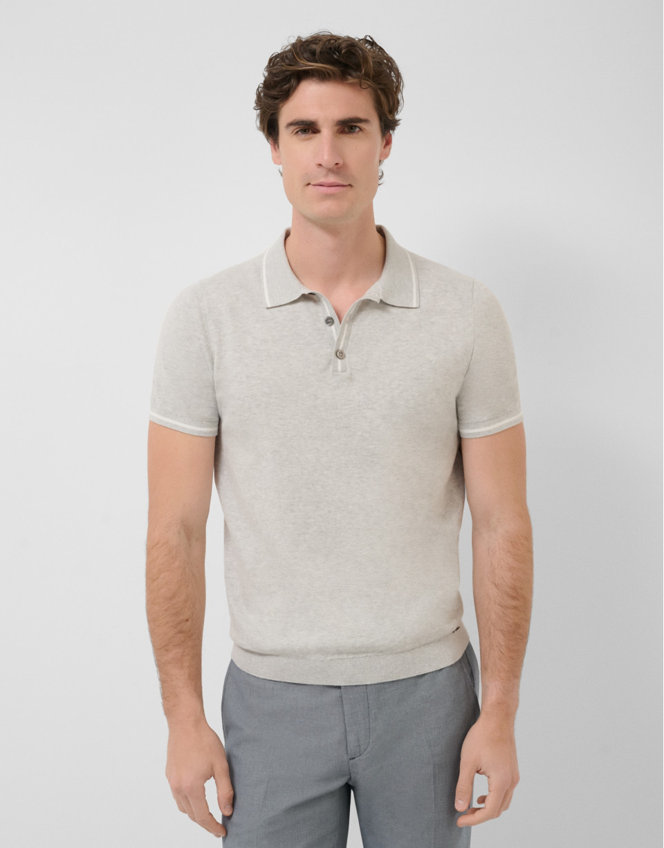 Grey melange knitted polo shirt - Man - SS2026 | Roberto Verino