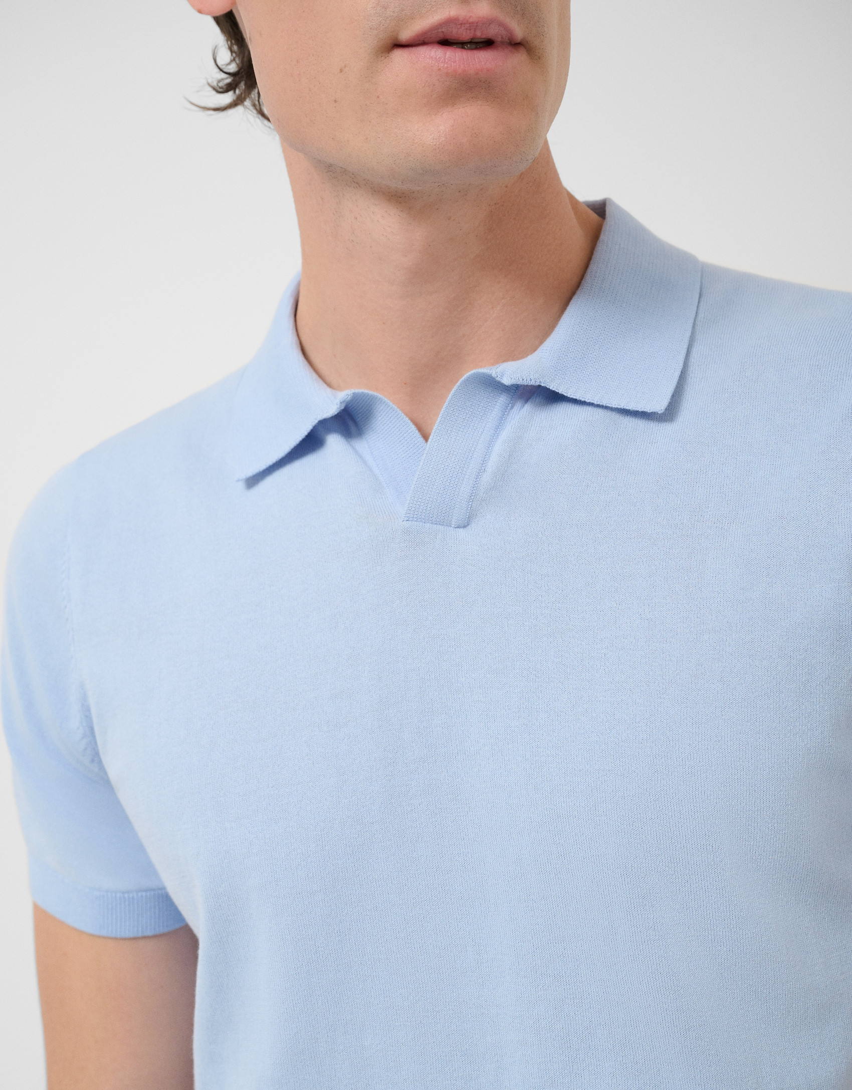Light blue high twist knitted polo shirt - Man | Roberto Verino