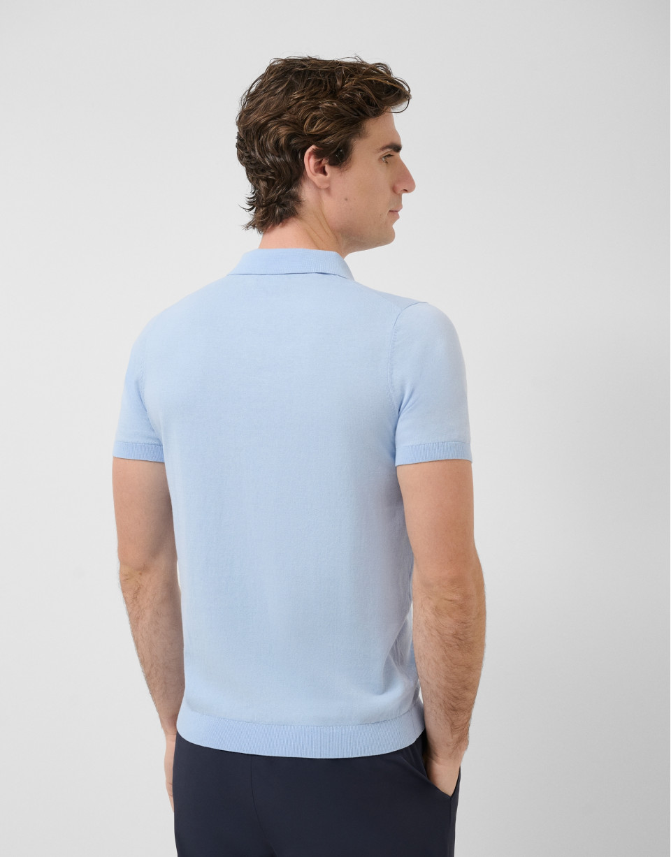 Light blue high twist knitted polo shirt - Man | Roberto Verino