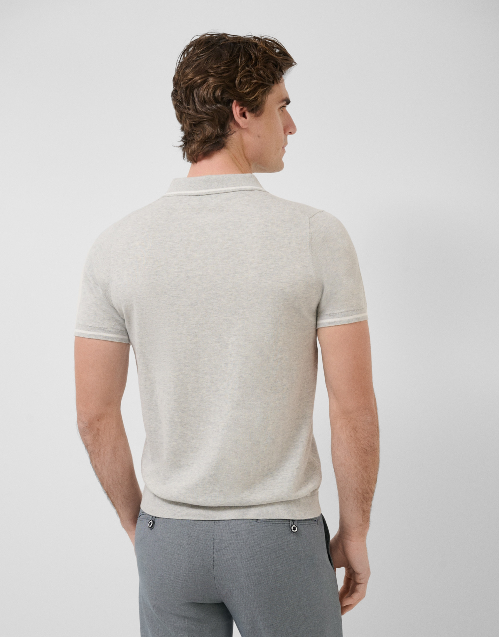 Grey melange knitted polo shirt - Man - SS2026 | Roberto Verino
