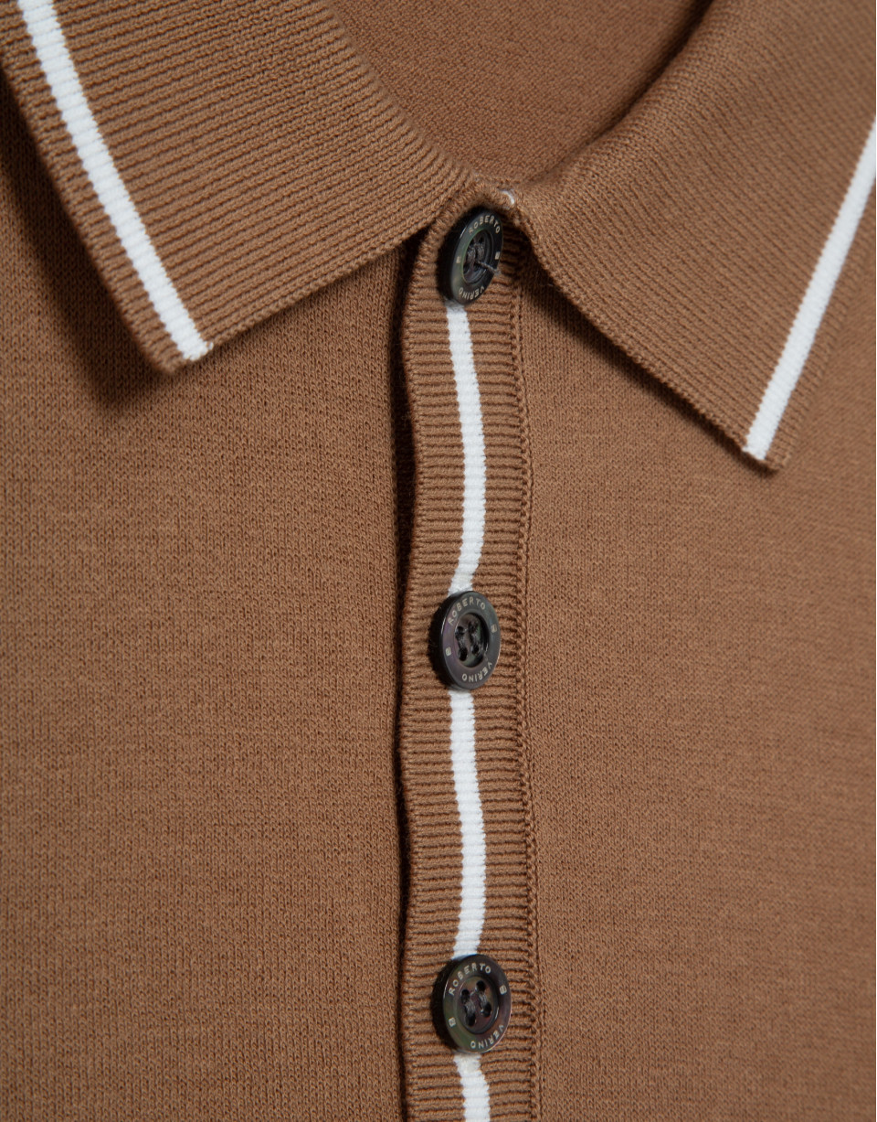 Camel knitted polo shirt - Man - SS2026 | Roberto Verino