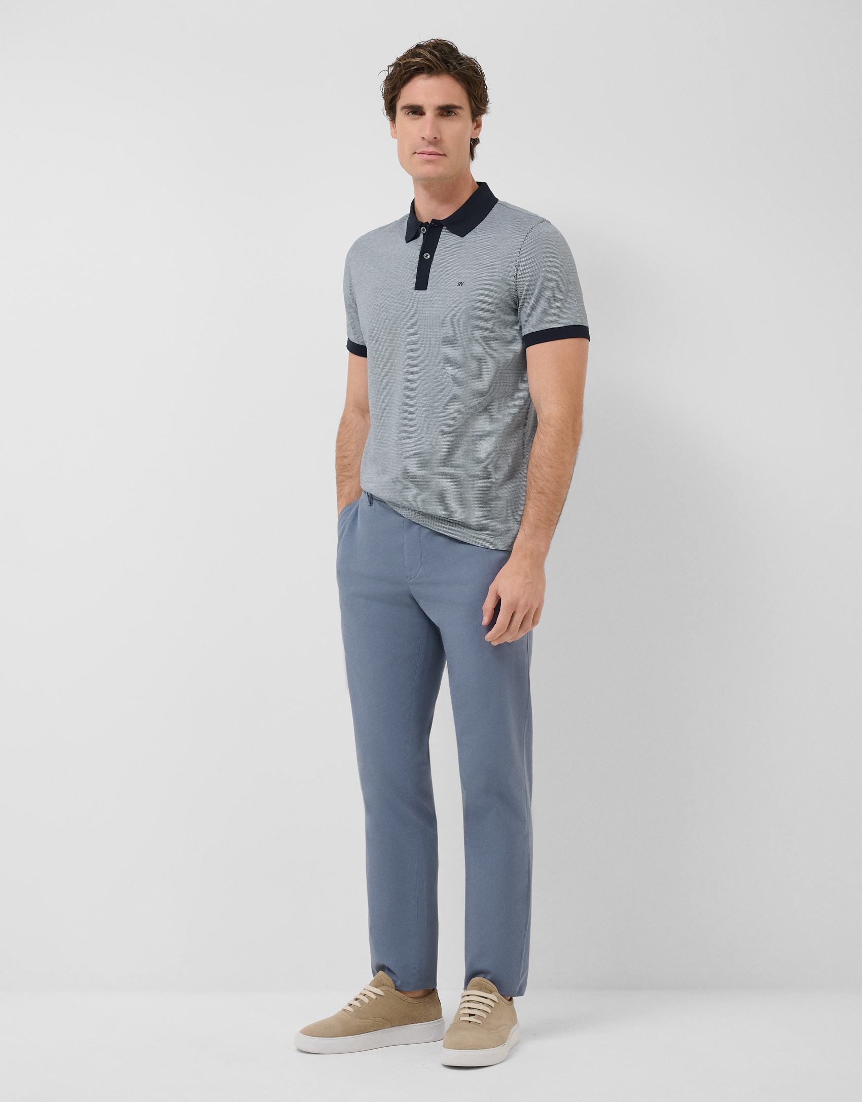 Polo jacquard mercerizado tricolor azules/blanco | Roberto Verino