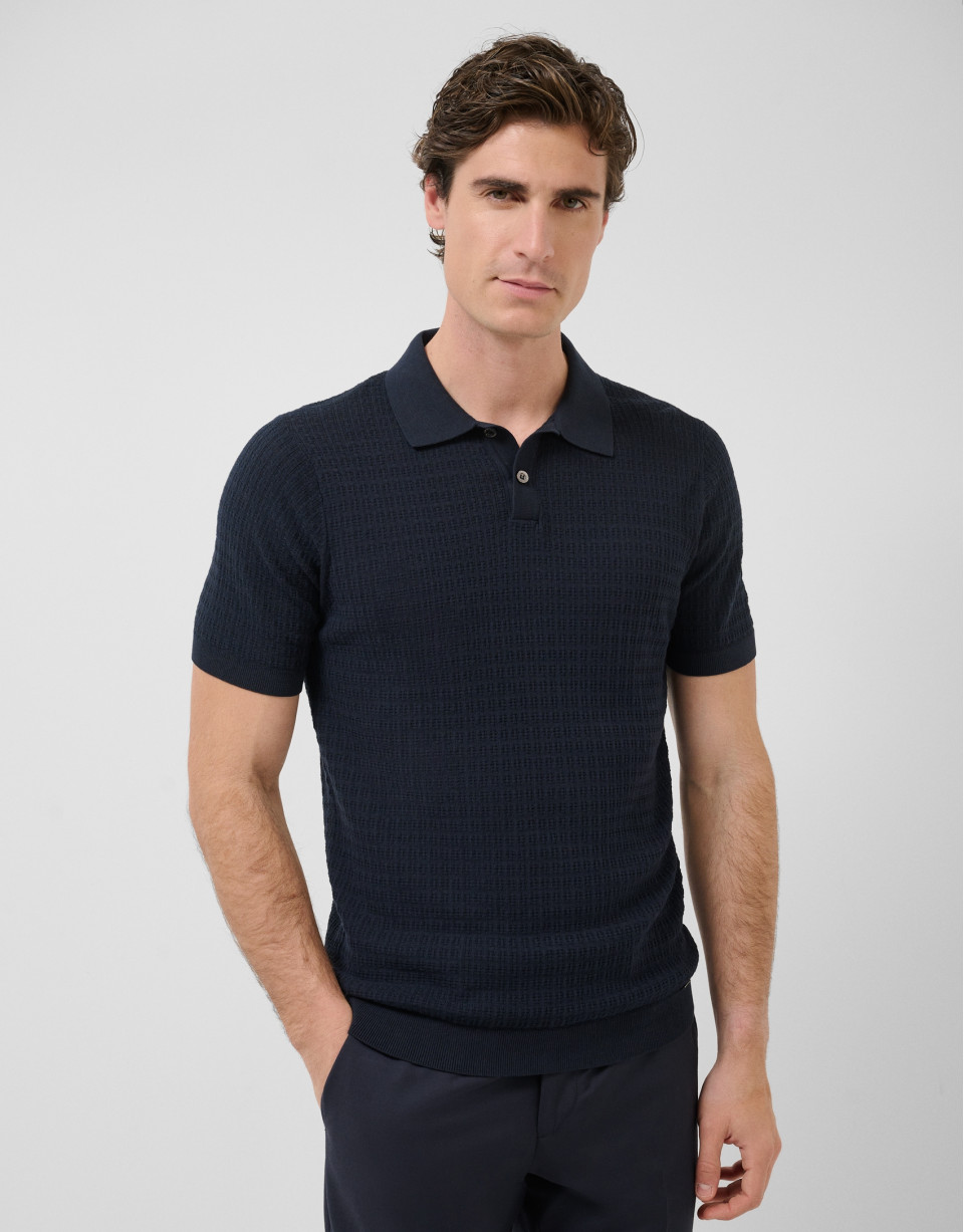 Navy structured knitted polo shirt - Man | Roberto Verino