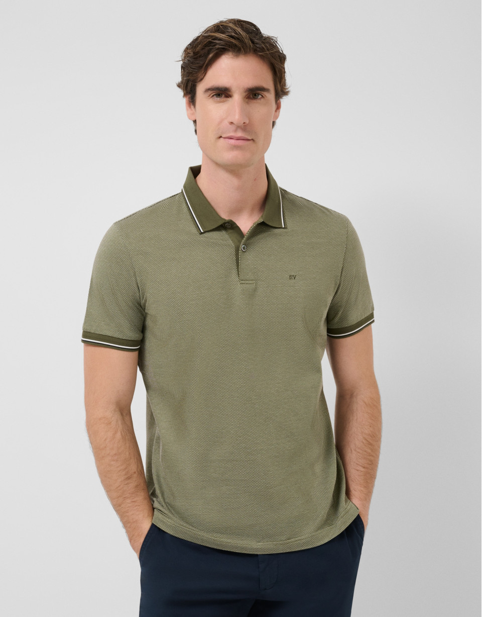 Polo jacquard mercerizado tricolor caqui/blanco | Roberto Verino