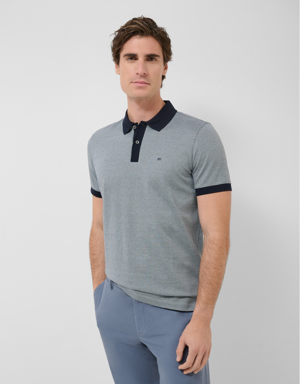 Polo jacquard mercerizado tricolor azules/blanco | Roberto Verino