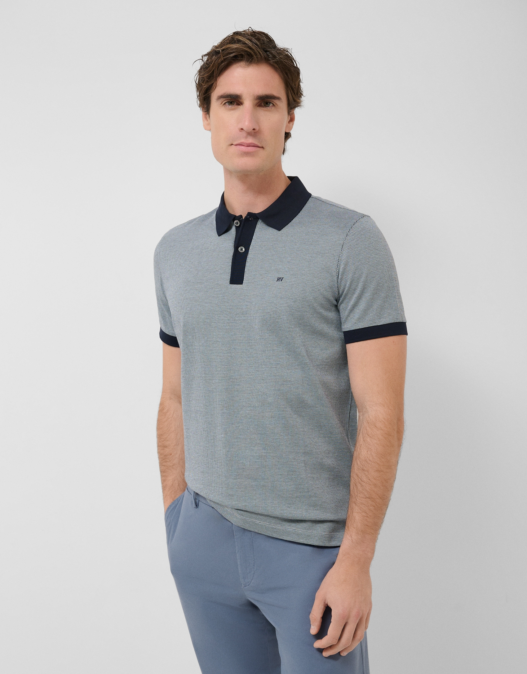 Three-colour blue/white mercerised jacquard ... | Roberto Verino