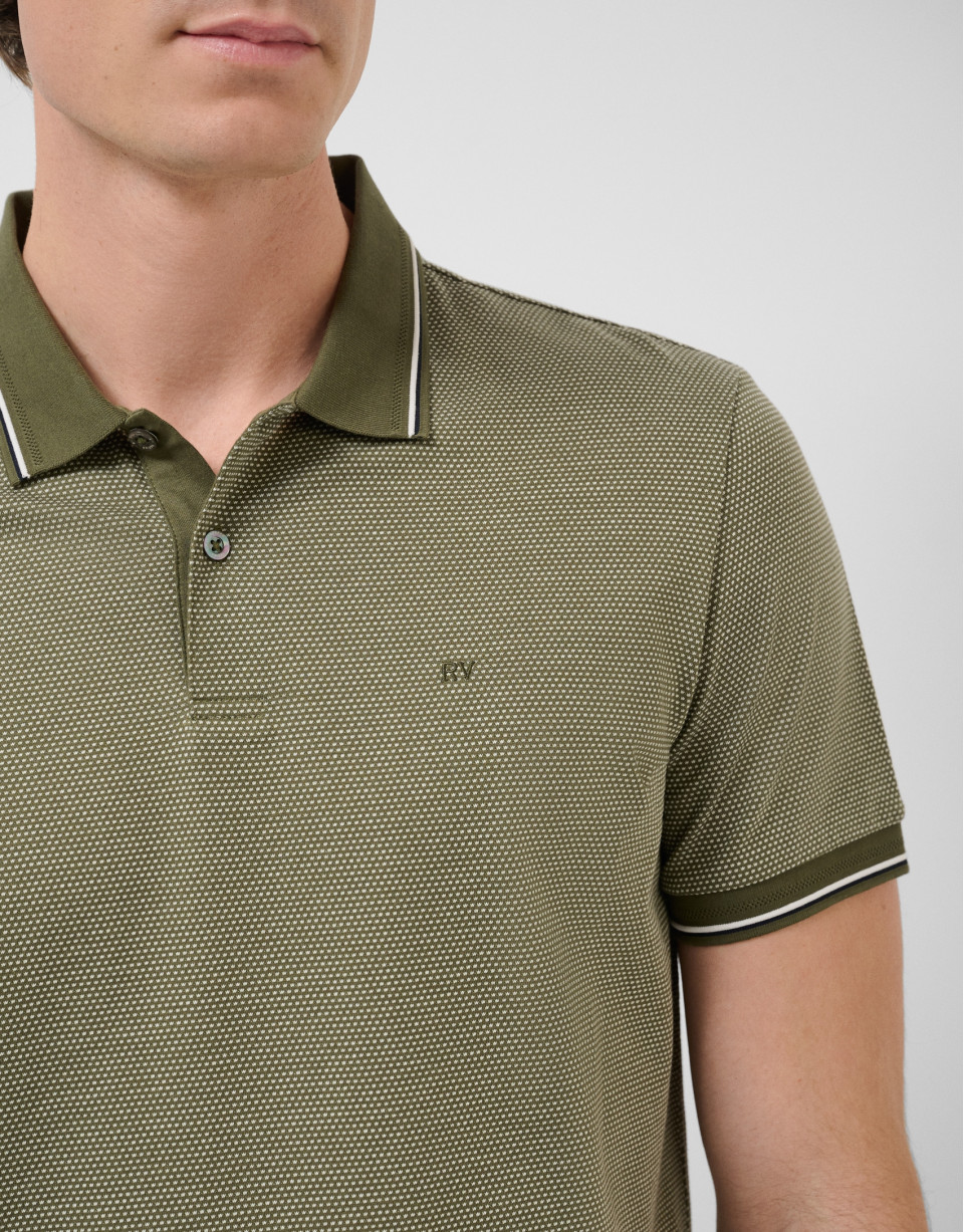 Three-colour khaki/white mercerised jacquard ... | Roberto Verino