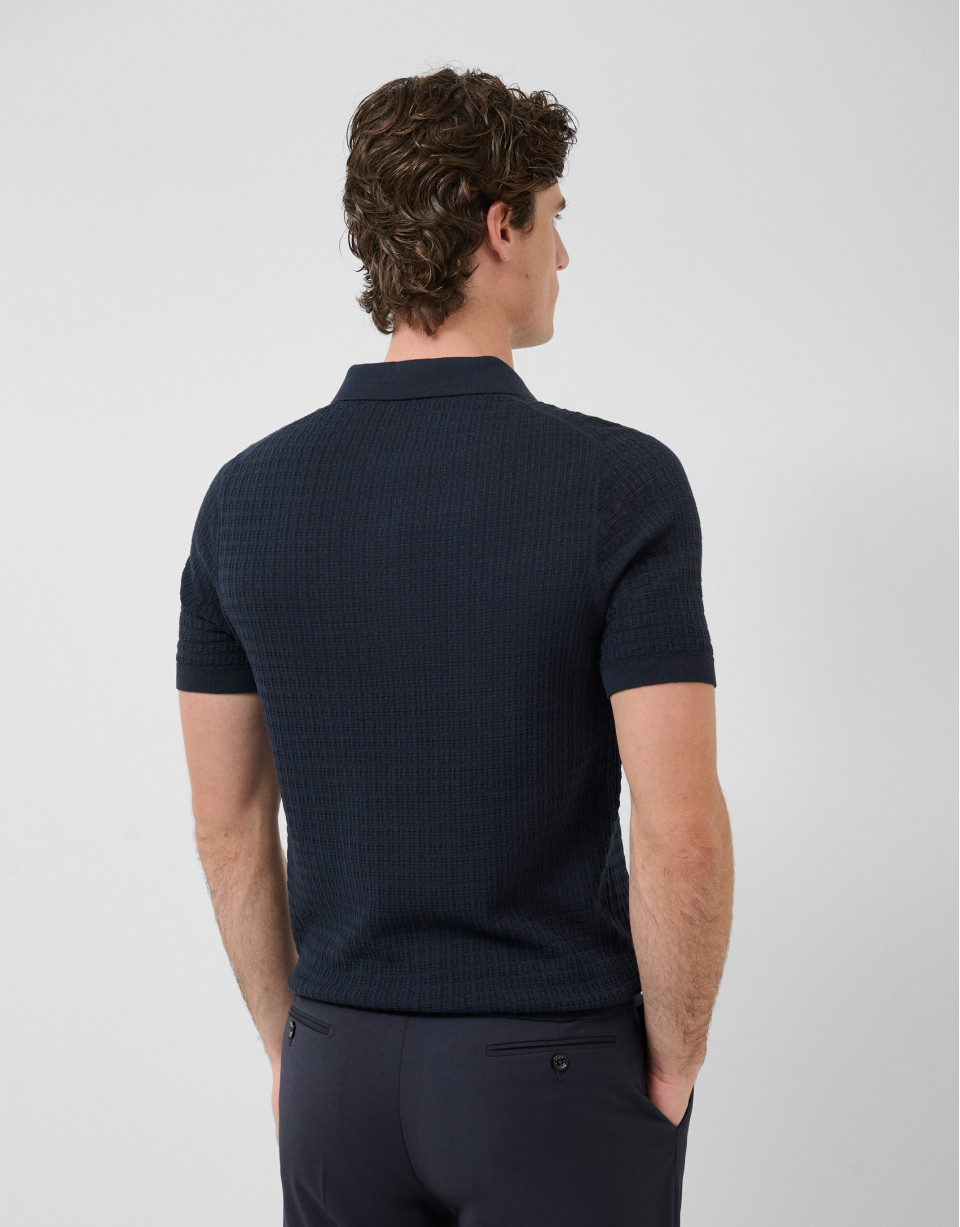 Navy structured knitted polo shirt - Man | Roberto Verino