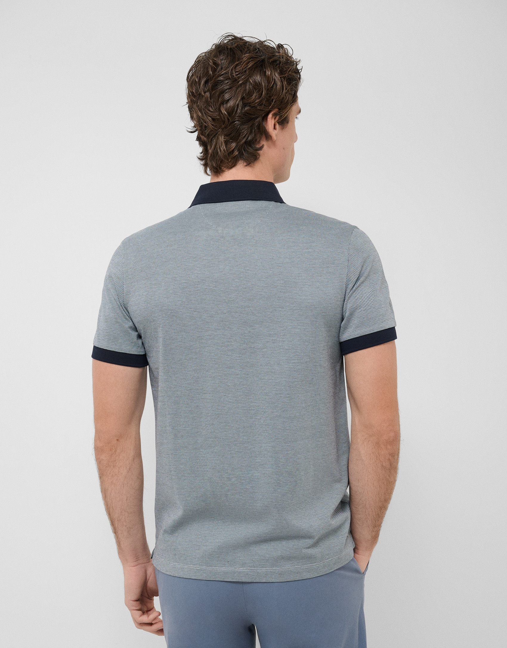 Three-colour blue/white mercerised jacquard ... | Roberto Verino