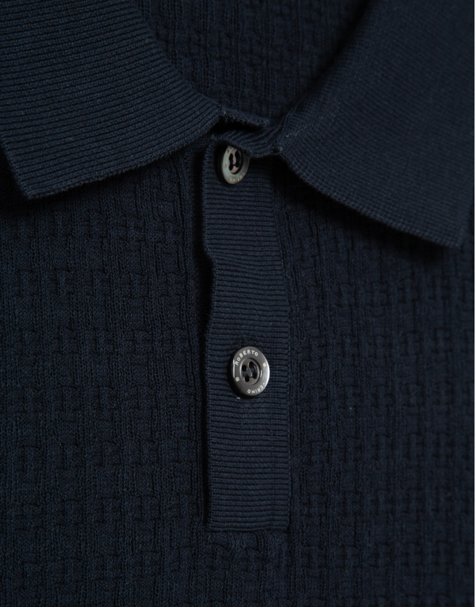 Navy structured knitted polo shirt - Man | Roberto Verino