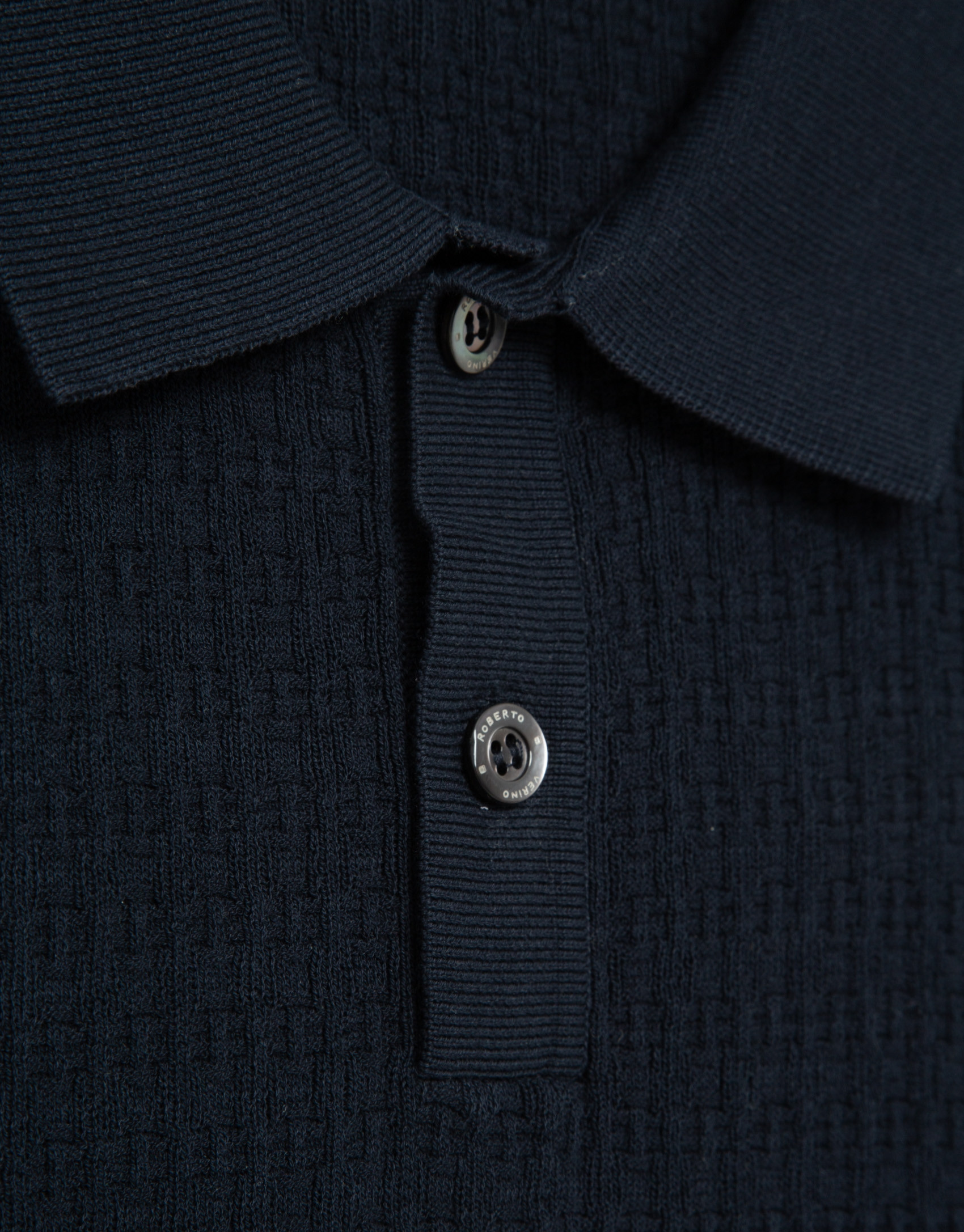 Navy structured knitted polo shirt - Man | Roberto Verino