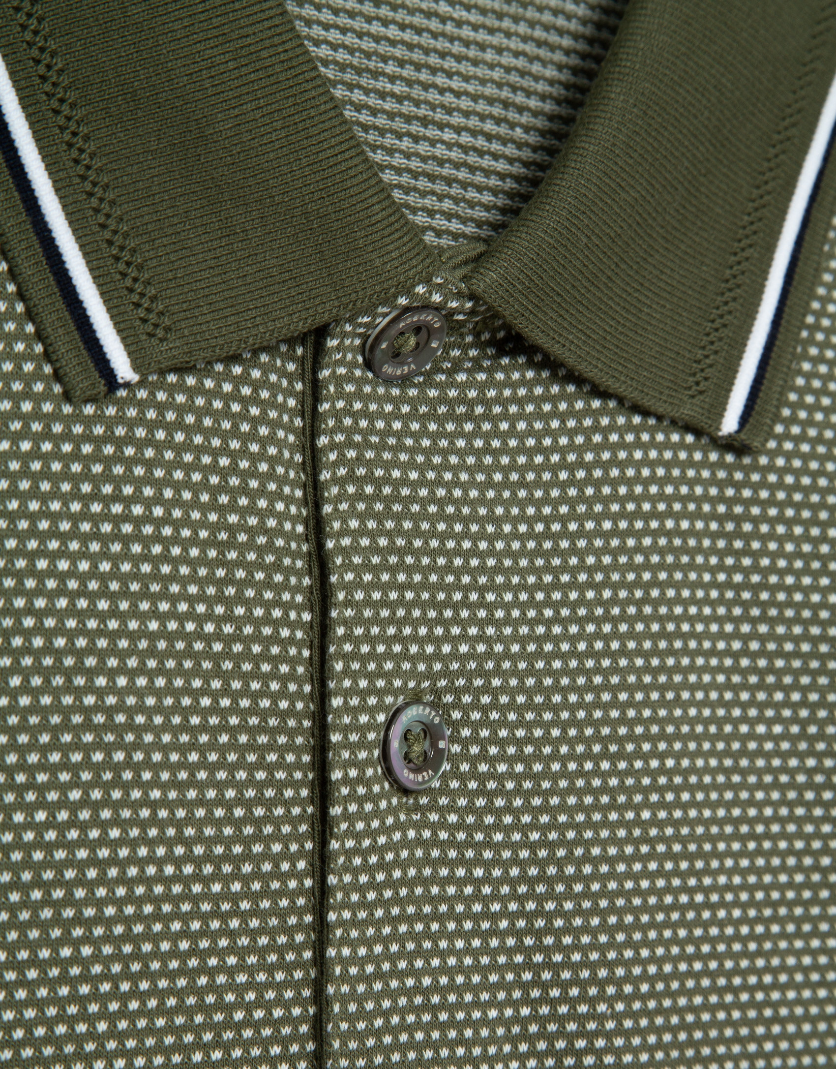 Three-colour khaki/white mercerised jacquard ... | Roberto Verino