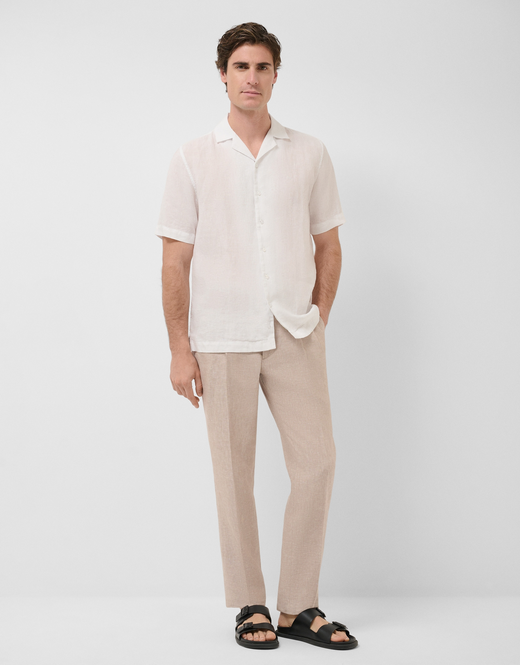 Slim fit white linen guayabera shirt - Man | Roberto Verino