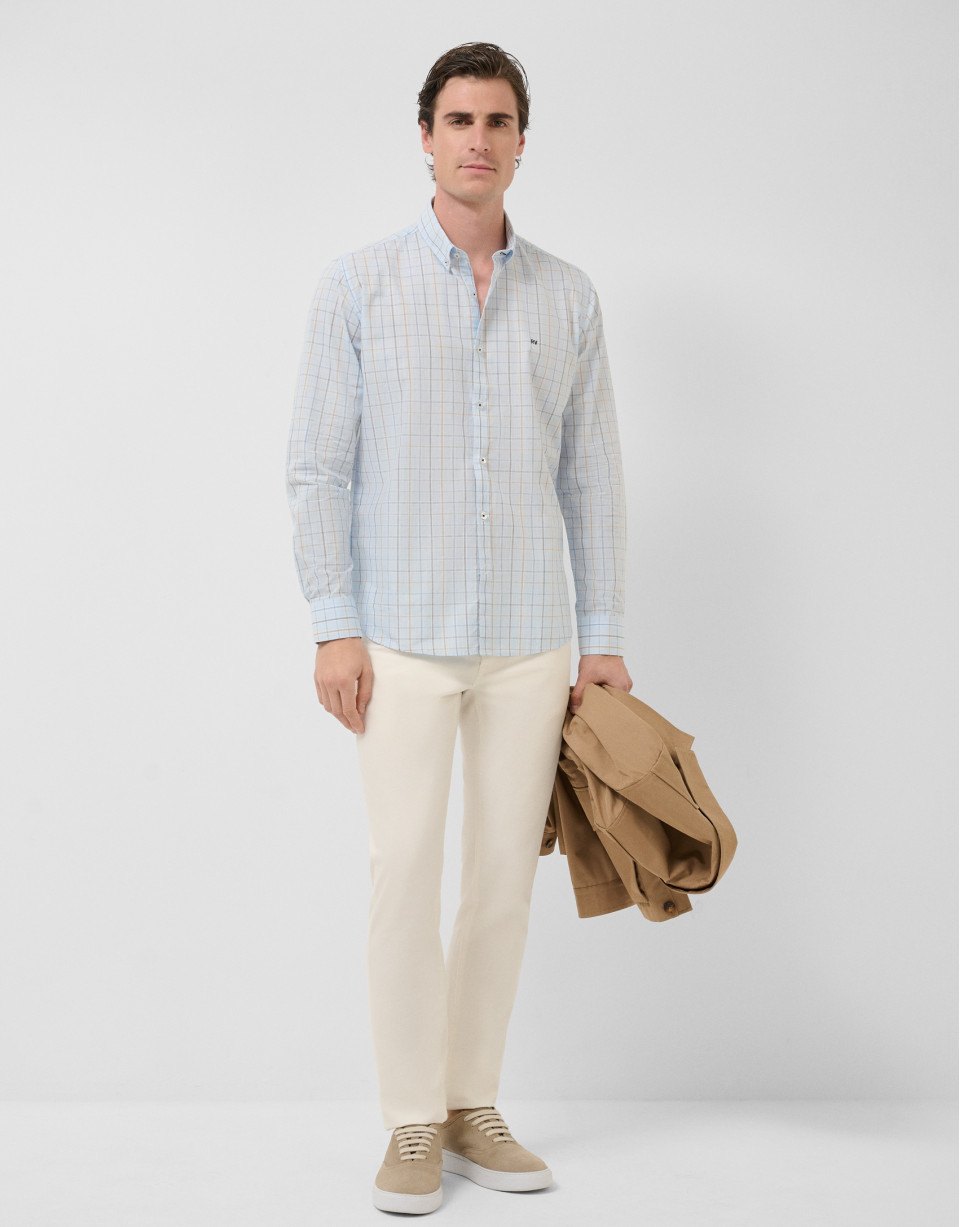 Regular fit light blue checked shirt with ... | Roberto Verino