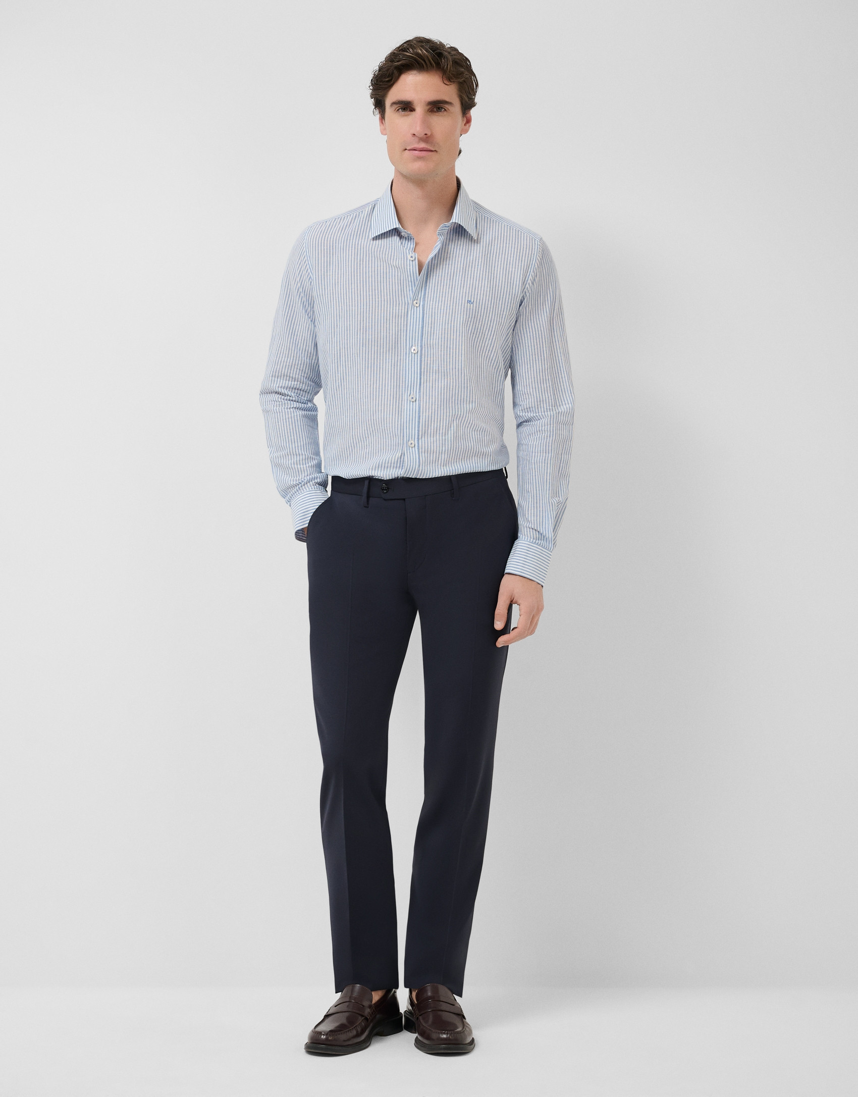 Camisa sport slim fit rayas celeste y blanco | Roberto Verino