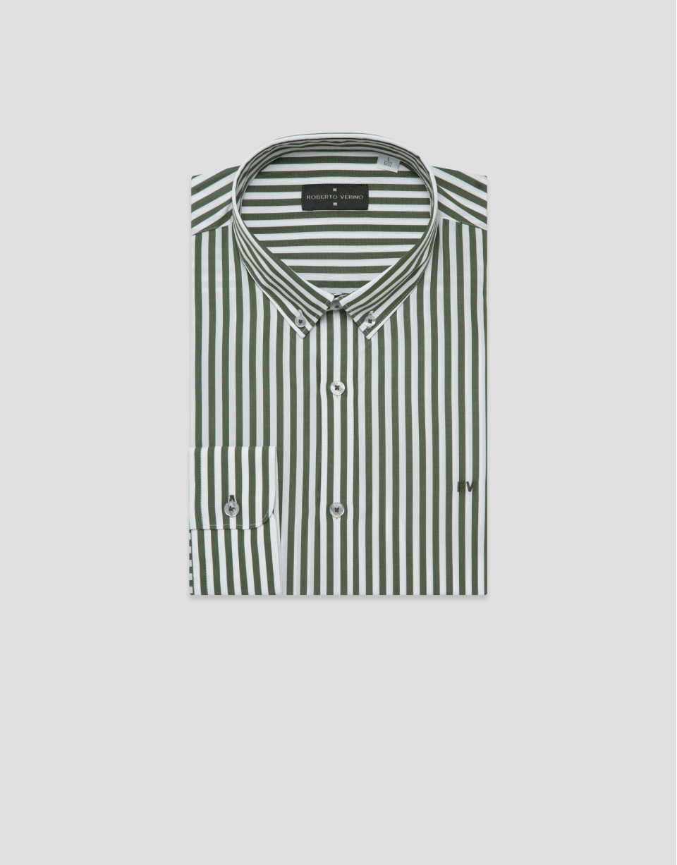 Regular fit white and khaki striped shirt - Man | Roberto Verino