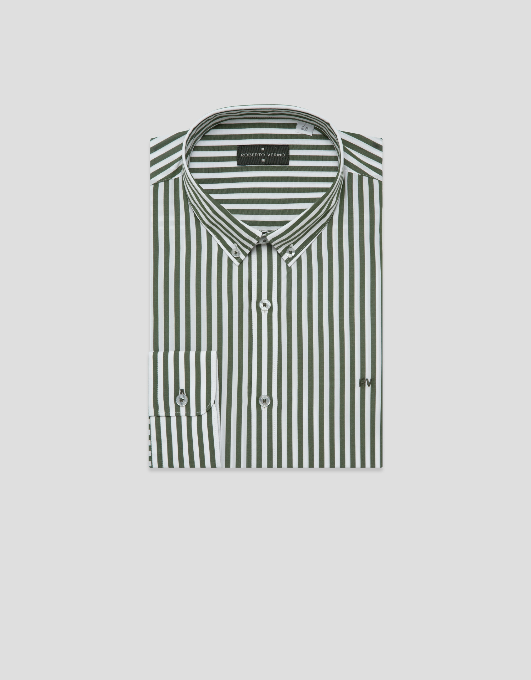 Camisa sport regular rayas blanco y caqui | Roberto Verino