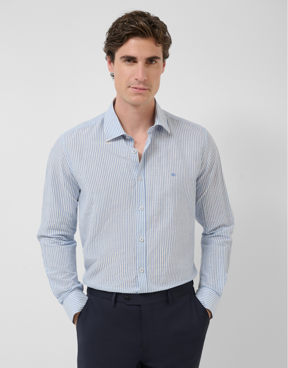 Slim fit sports shirt with sky blue and white... | Roberto Verino