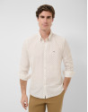 Slim-fit white shirt with brown geometric print | Roberto Verino