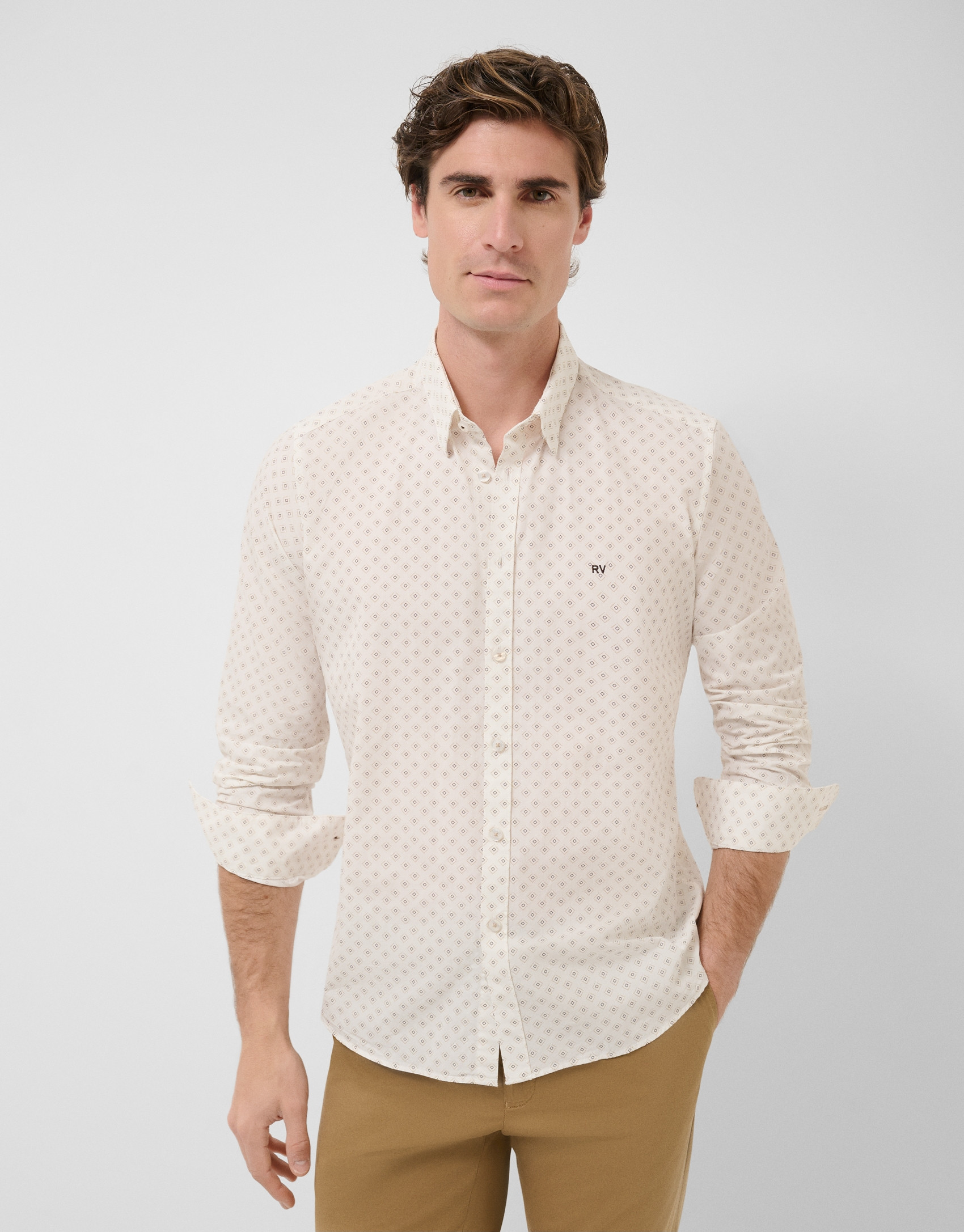 Camisa sport slim blanca estampado ... | Roberto Verino