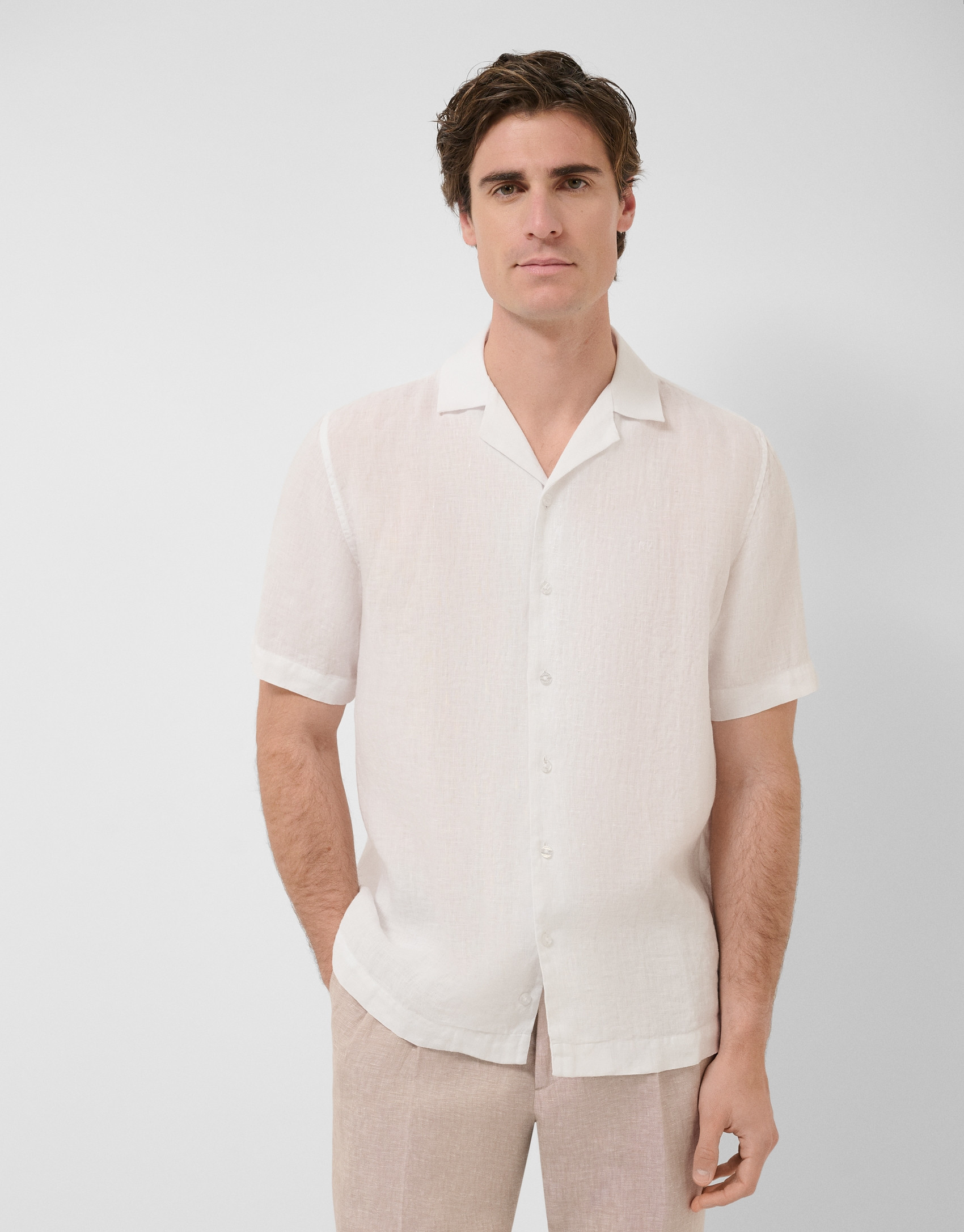 Slim fit white linen guayabera shirt - Man | Roberto Verino