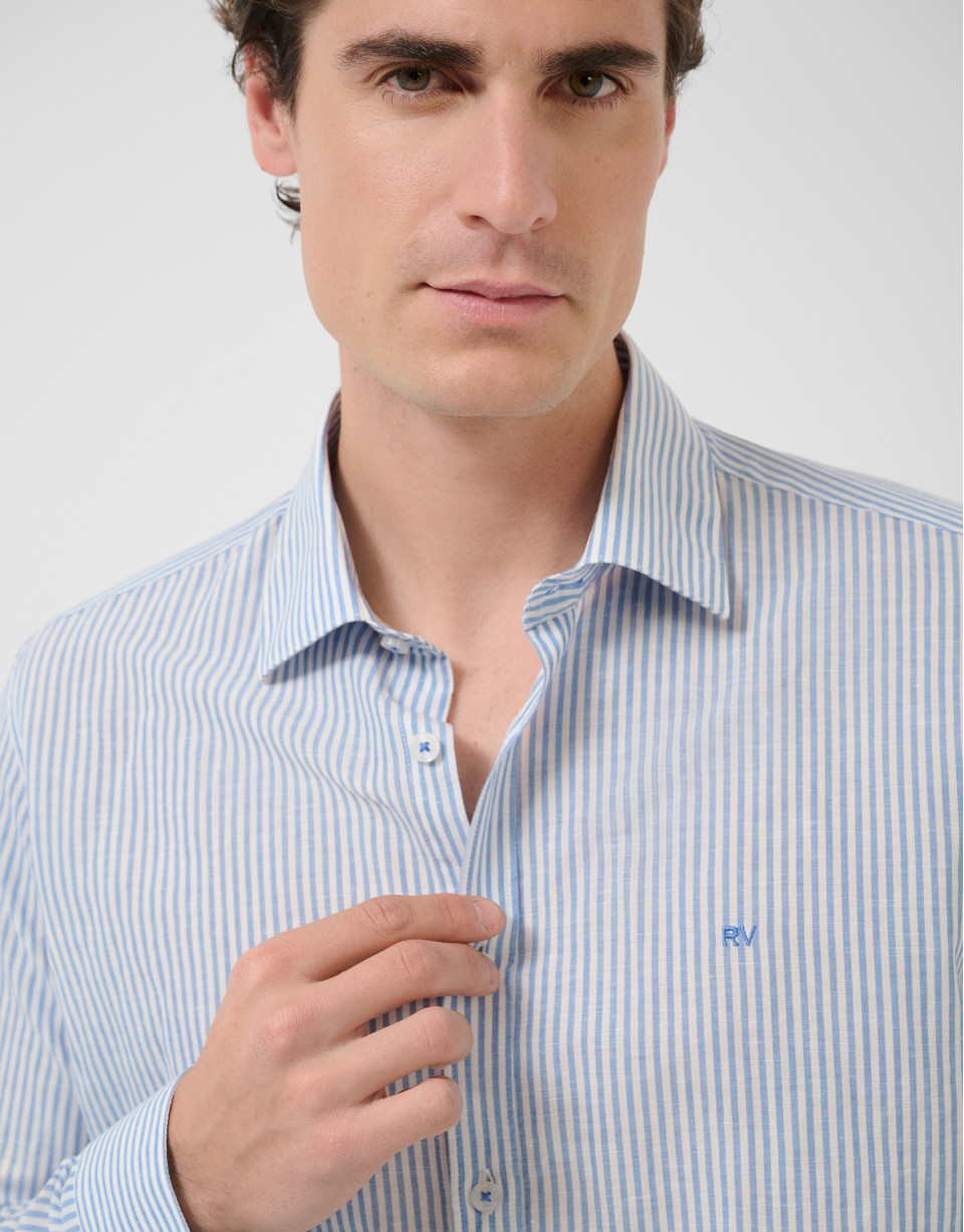 Slim fit sports shirt with sky blue and white... | Roberto Verino