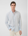Regular fit light blue checked shirt with ... | Roberto Verino