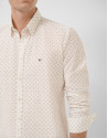 Slim-fit white shirt with brown geometric print | Roberto Verino