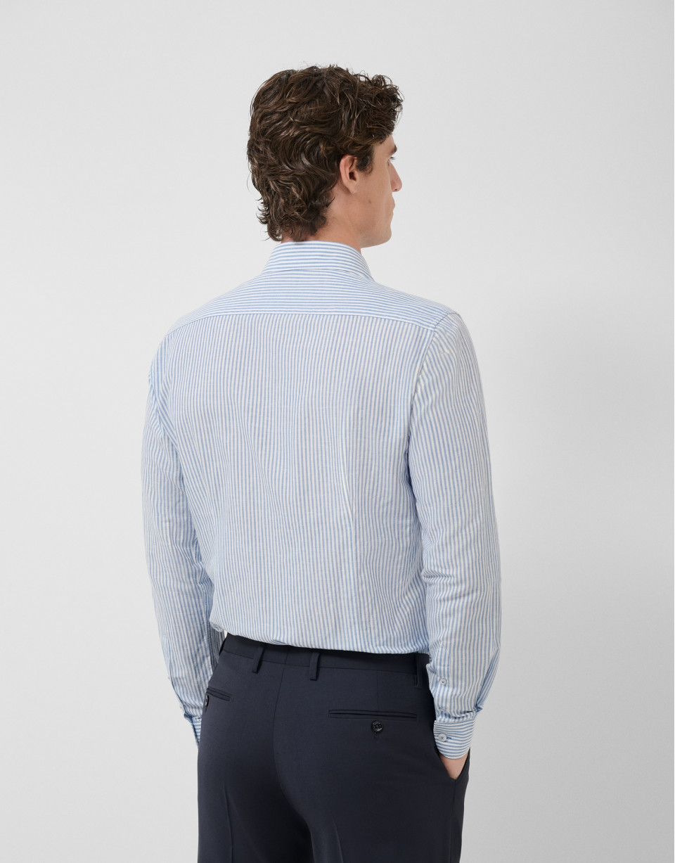 Slim fit sports shirt with sky blue and white... | Roberto Verino