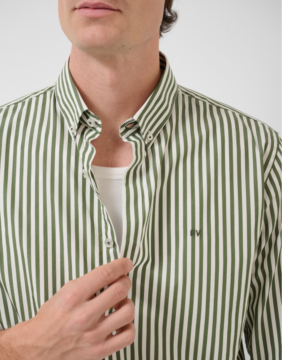 Regular fit white and khaki striped shirt - Man | Roberto Verino