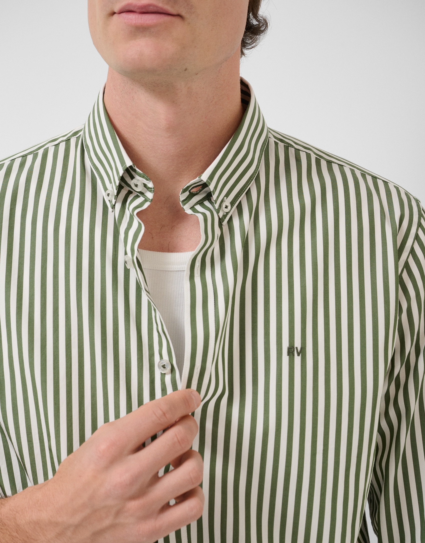 Regular fit white and khaki striped shirt - Man | Roberto Verino