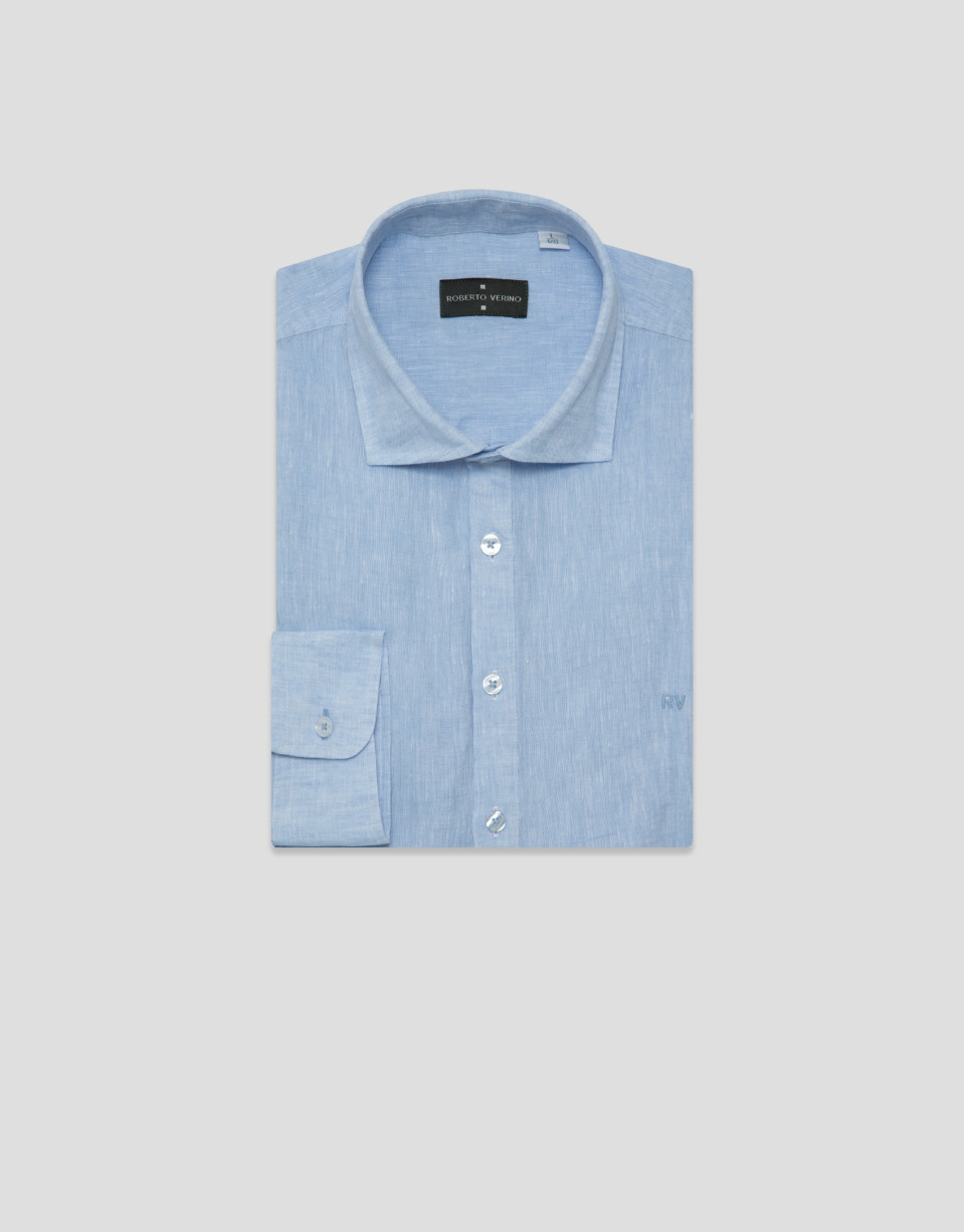 Regular fit light blue linen polo shirt - Man | Roberto Verino