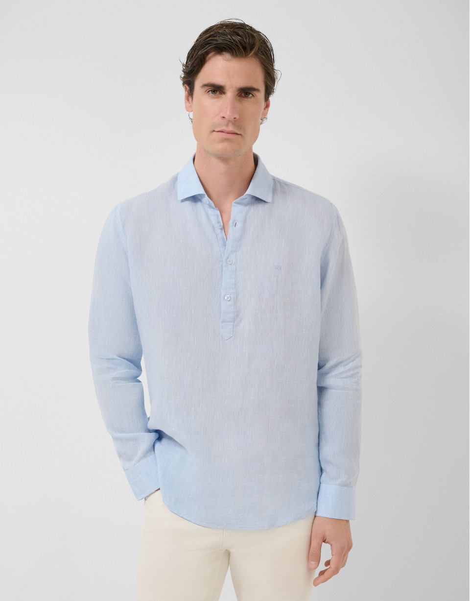 Regular fit light blue linen polo shirt - Man | Roberto Verino