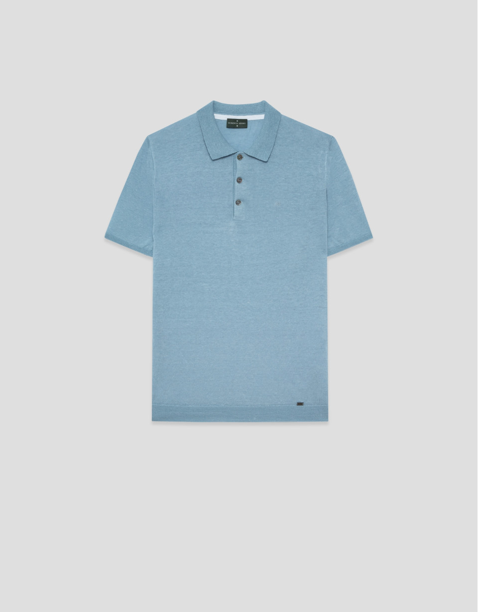 Light blue linen knitted polo shirt - Man | Roberto Verino