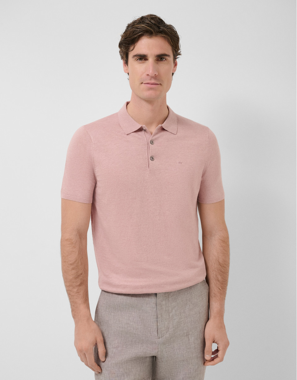 Pink linen knitted polo shirt - Man - SS2026 | Roberto Verino