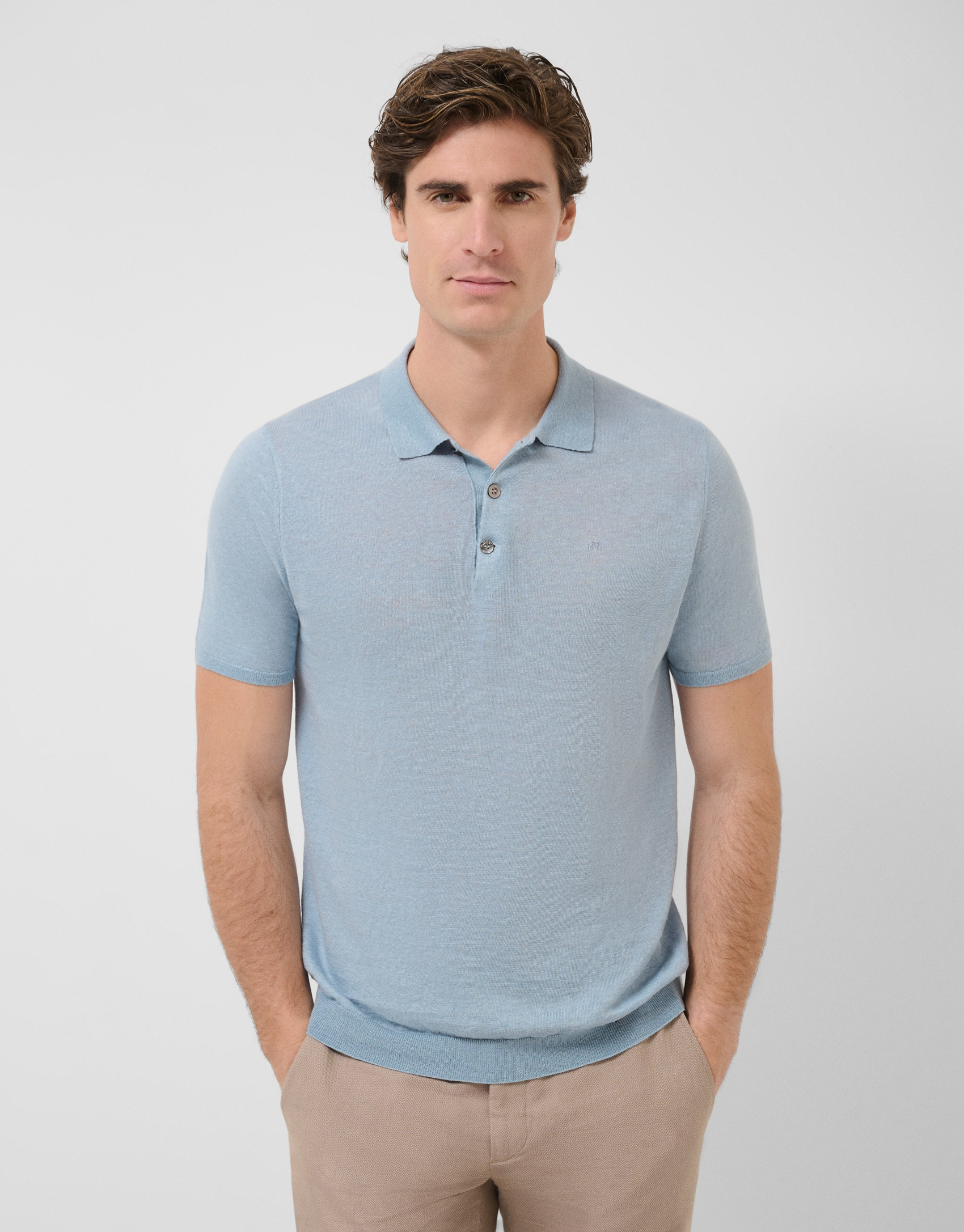 Light blue linen knitted polo shirt - Man | Roberto Verino