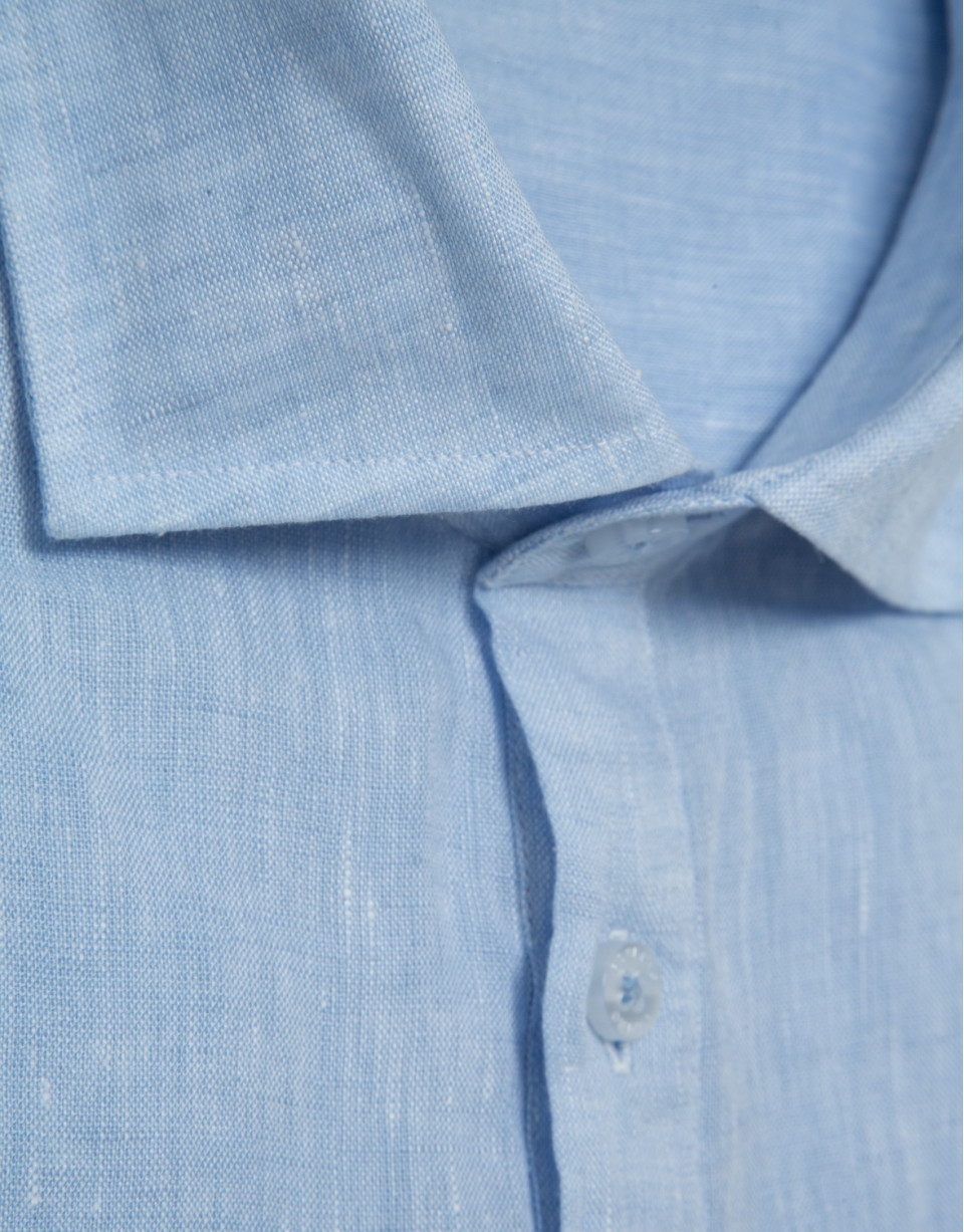 Camisa sport regular tipo polo lino celeste | Roberto Verino
