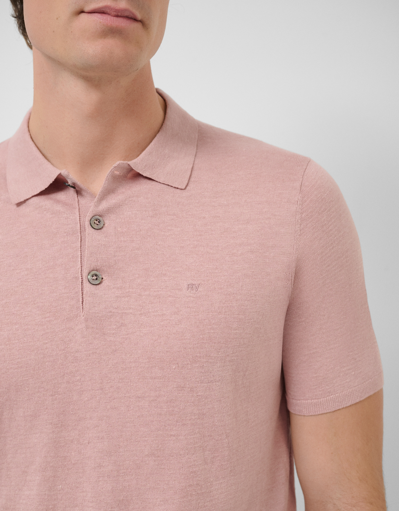 Pink linen knitted polo shirt - Man - SS2026 | Roberto Verino