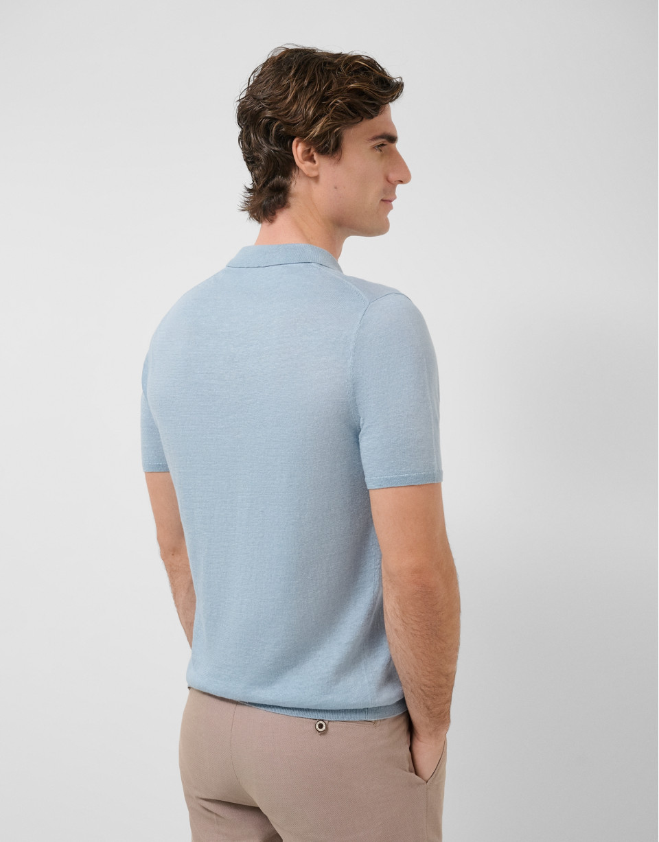 Light blue linen knitted polo shirt - Man | Roberto Verino