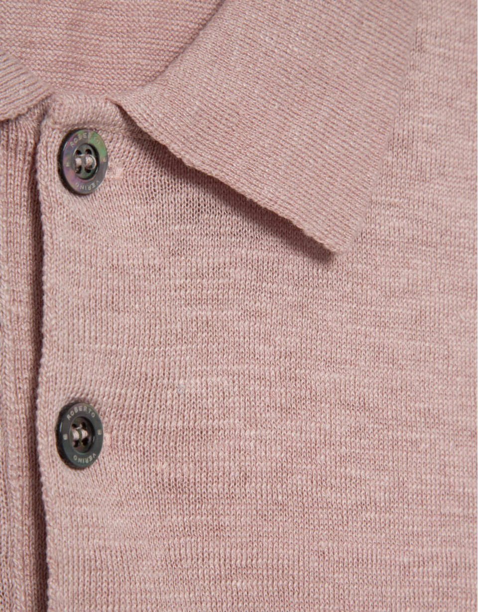 Pink linen knitted polo shirt - Man - SS2026 | Roberto Verino