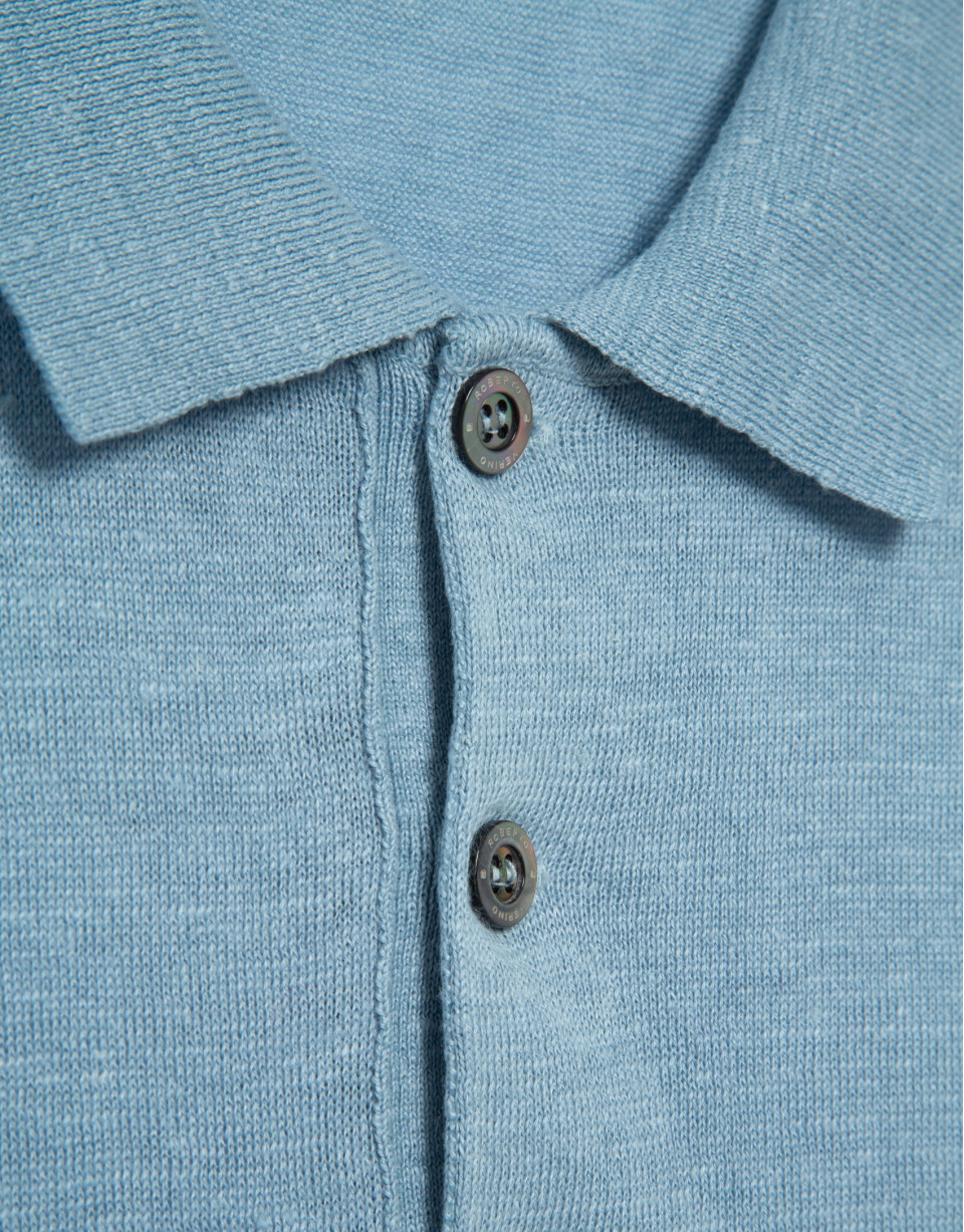 Light blue linen knitted polo shirt - Man | Roberto Verino