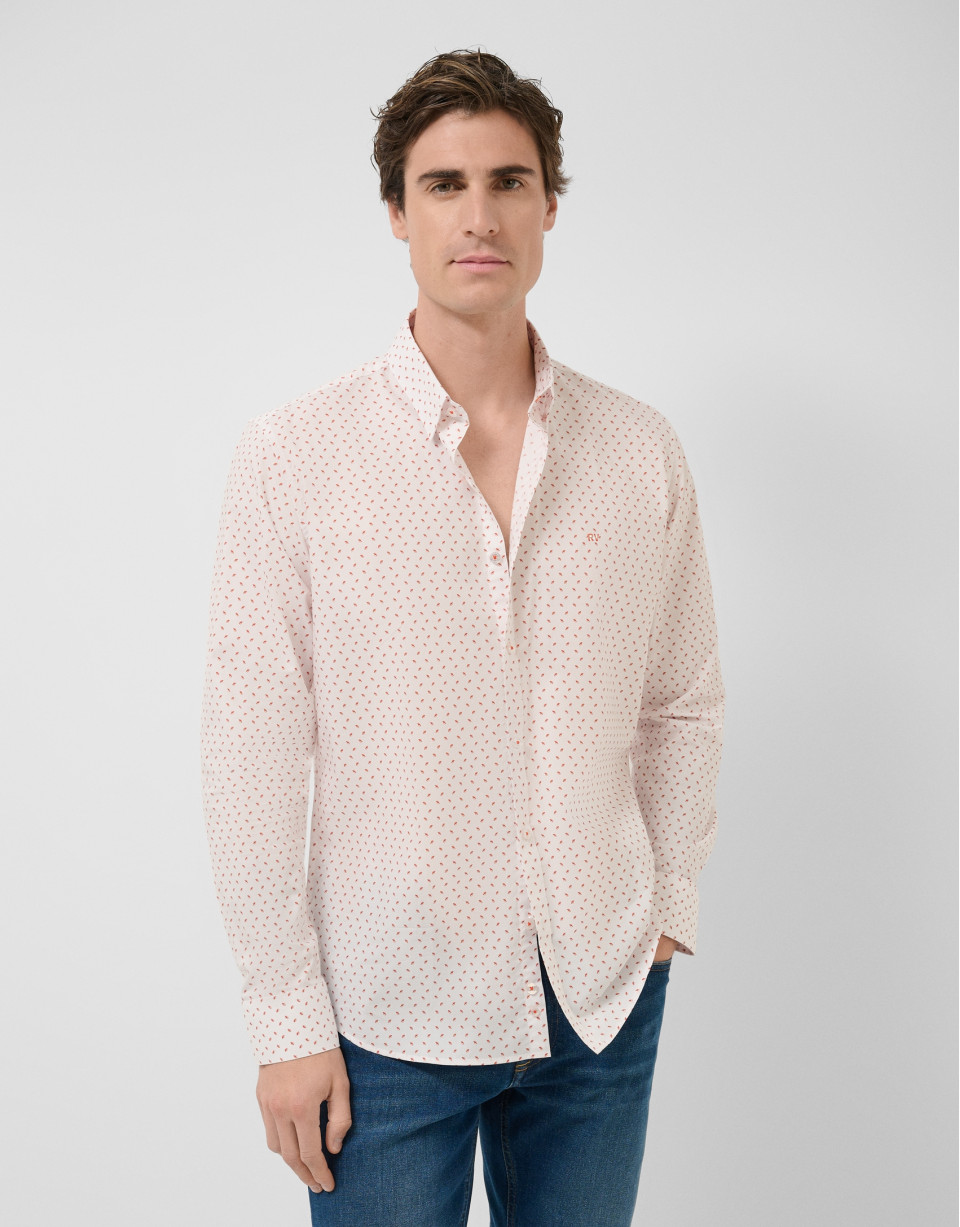 Regular fit orange geometric print casual shirt | Roberto Verino