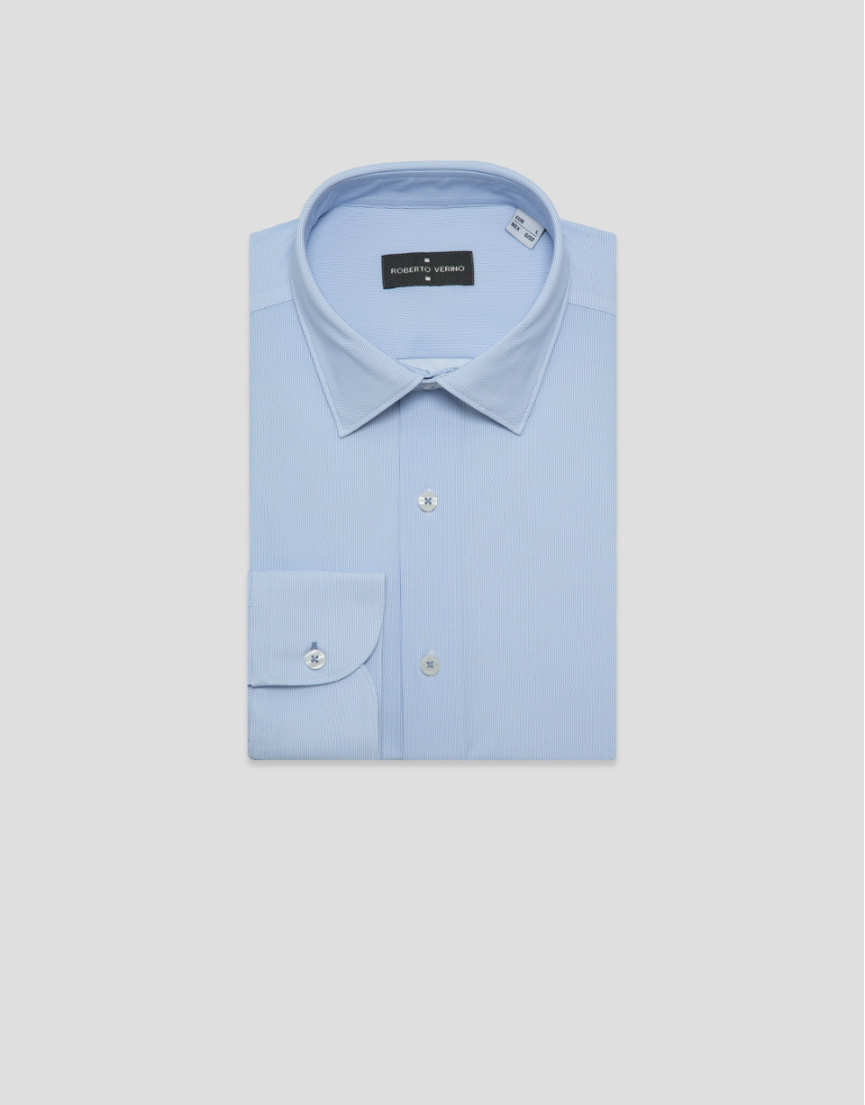 Regular fit shirt with light blue geometric ... | Roberto Verino