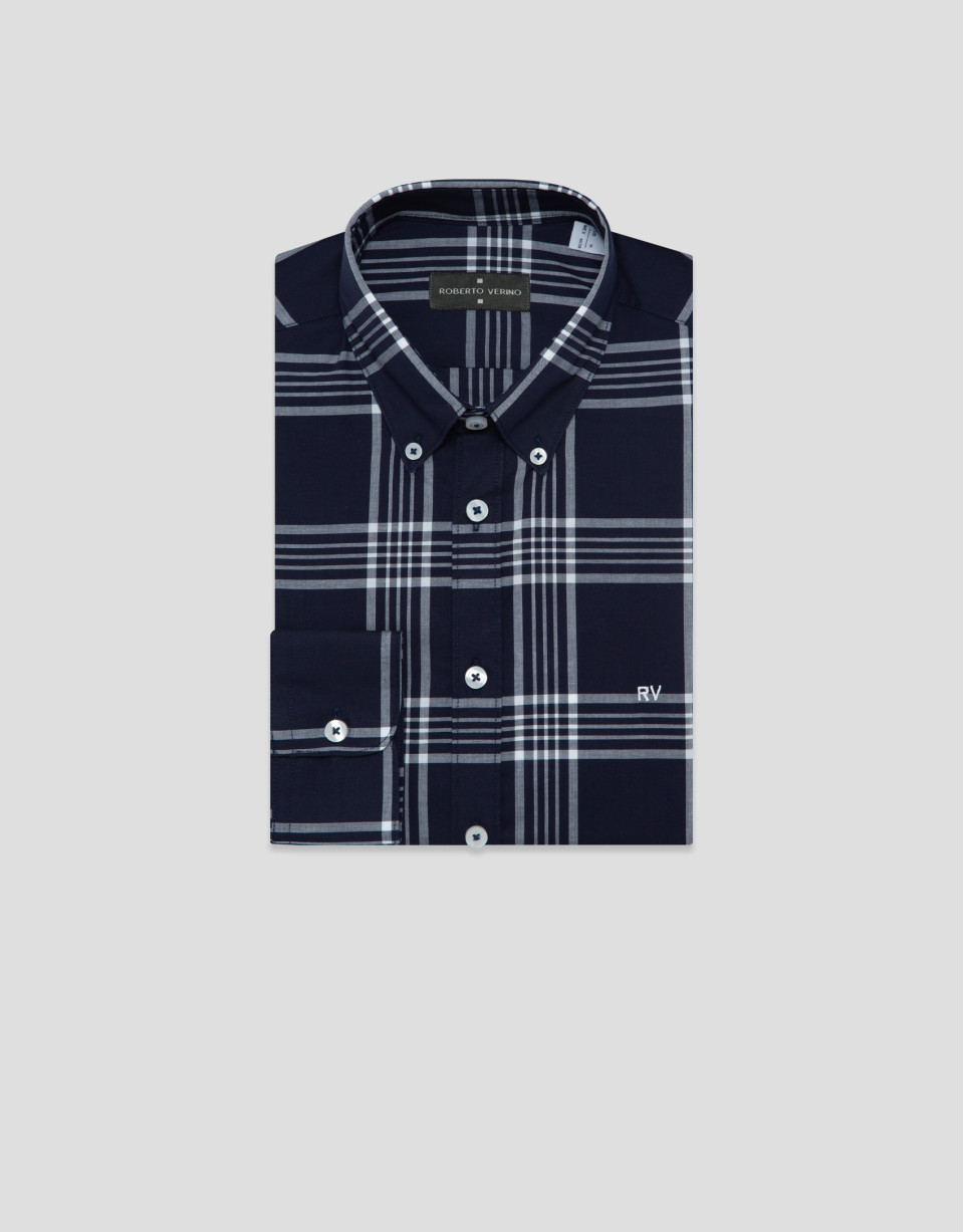 Camisa sport regular cuadros marino perfil ... | Roberto Verino
