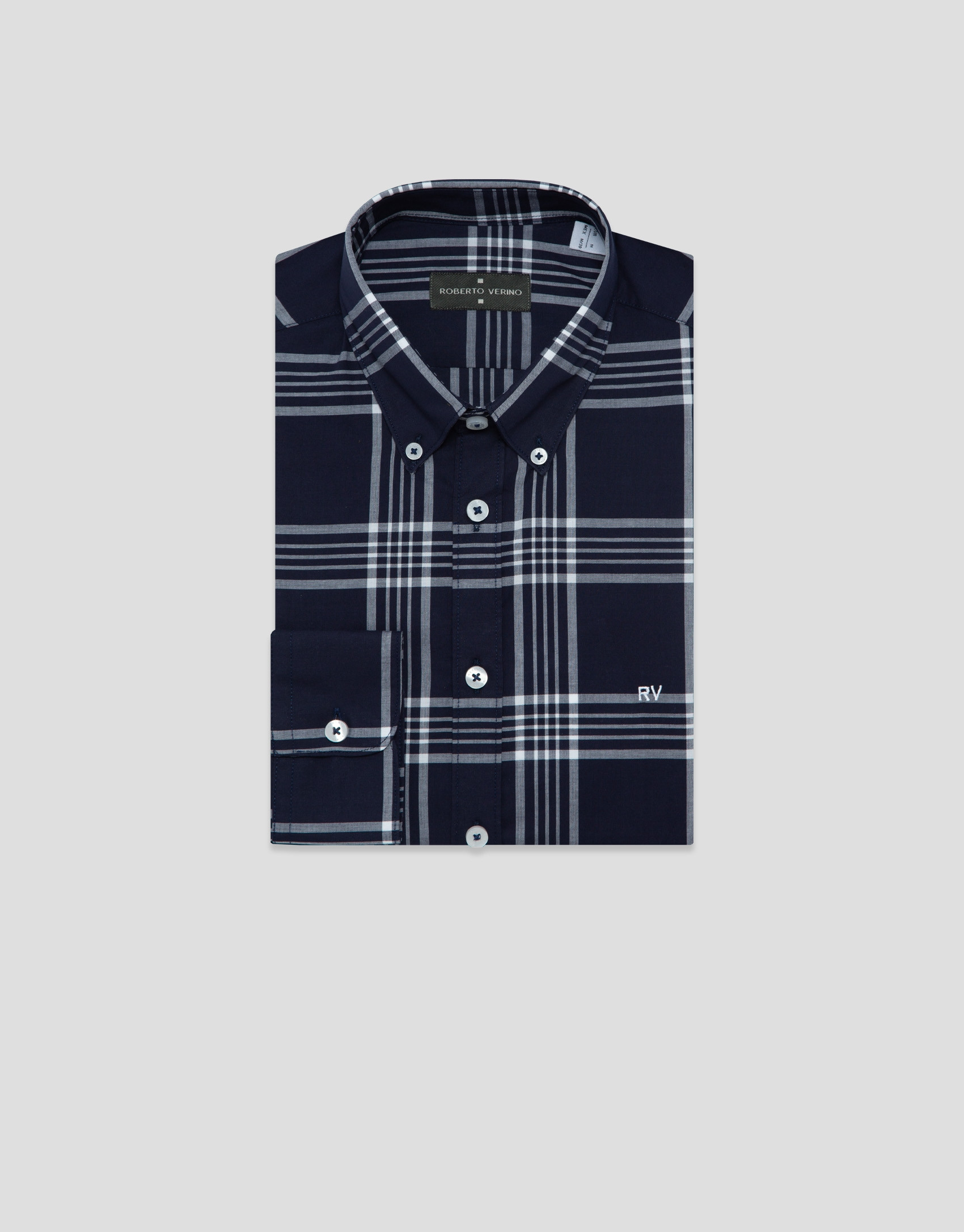 Regular navy blue checked shirt with white trim | Roberto Verino