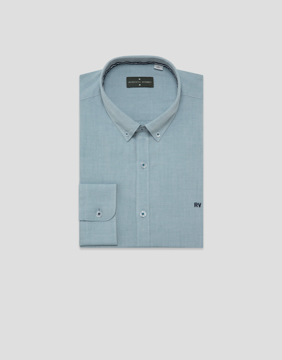 Regular fit teal Oxford casual shirt - Man | Roberto Verino