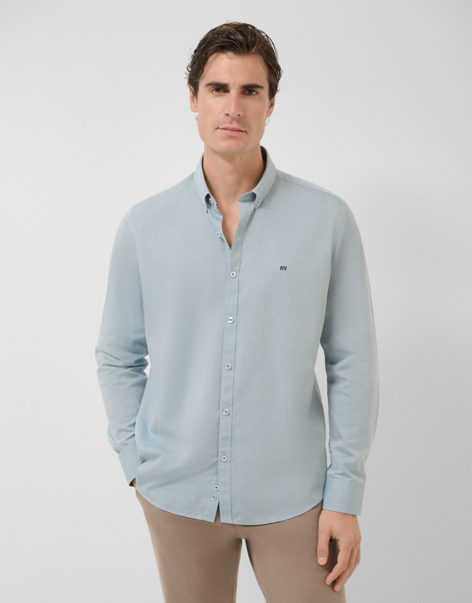 Regular fit teal Oxford casual shirt - Man | Roberto Verino