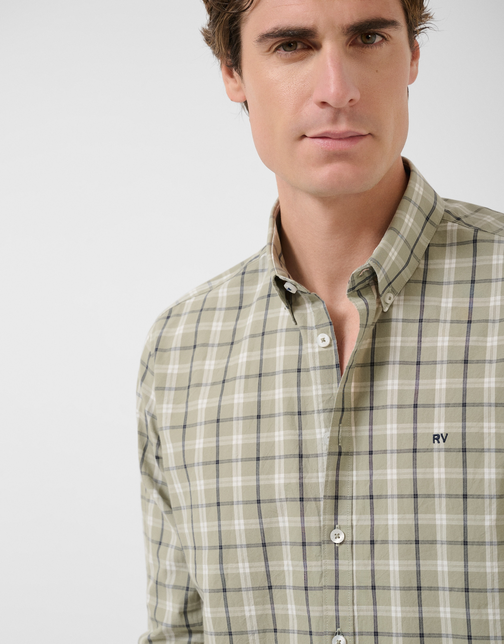 Camisa sport regular cuadros caqui perfiles ... | Roberto Verino